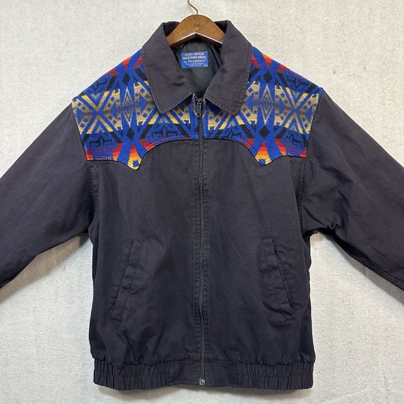 Vtg Pendleton High Grade Western Wear Large Wool Black Jacket‎ Aztec Southwest